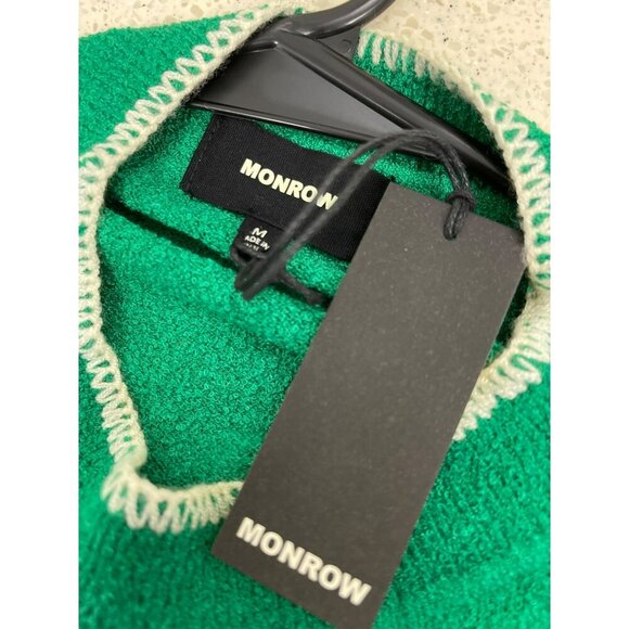 Monrow Green Striped Boucle Knit Sweater Medium Lightweight NWT - Picture 5 of 6